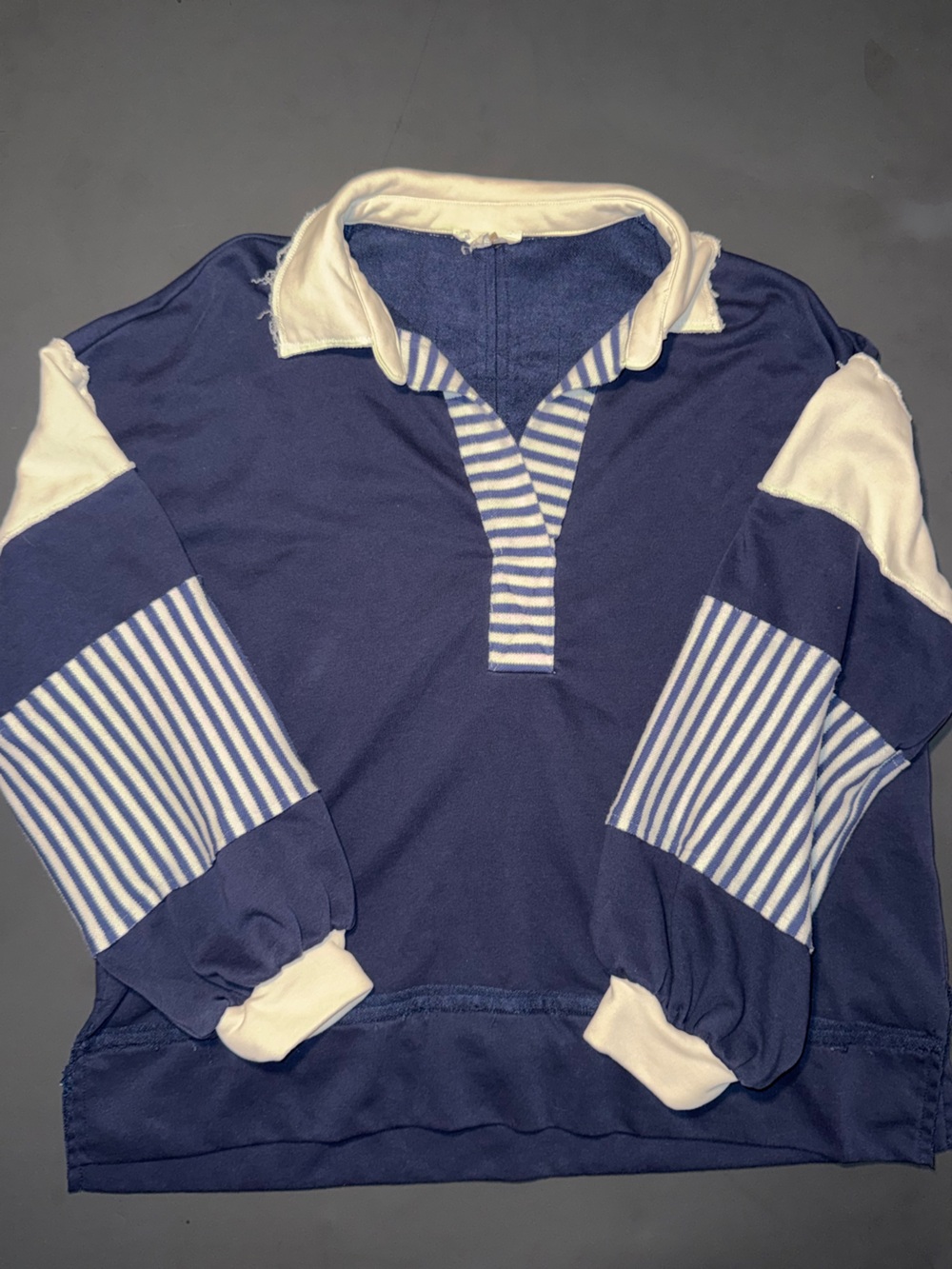 entro Navy and White Striped Crewneck Sweater